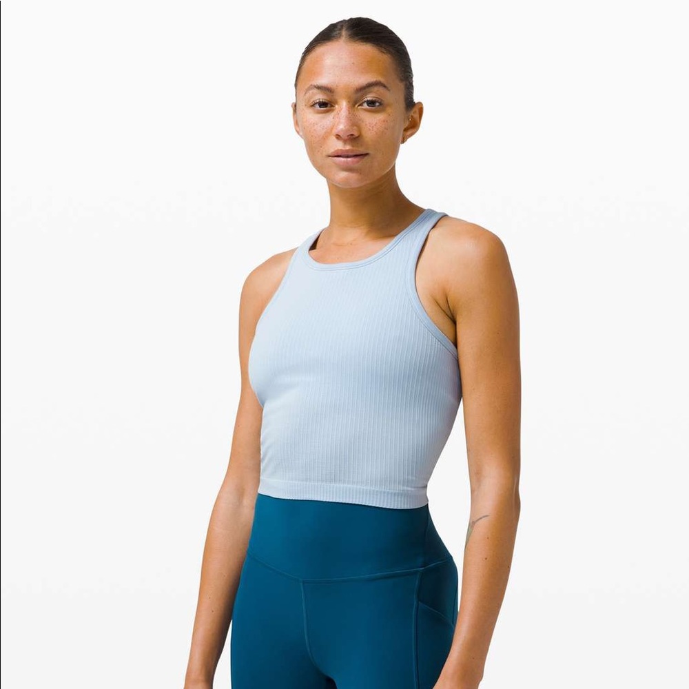Lululemon Ebb to Street Cropped Racerback Tank Top - Blue Linen, Size 6